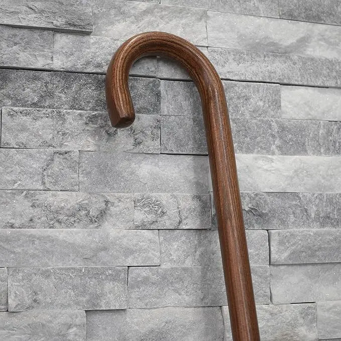 44978 Wood-Walking-Stick-92cm-Brown-Varnish-crook-handle.webp