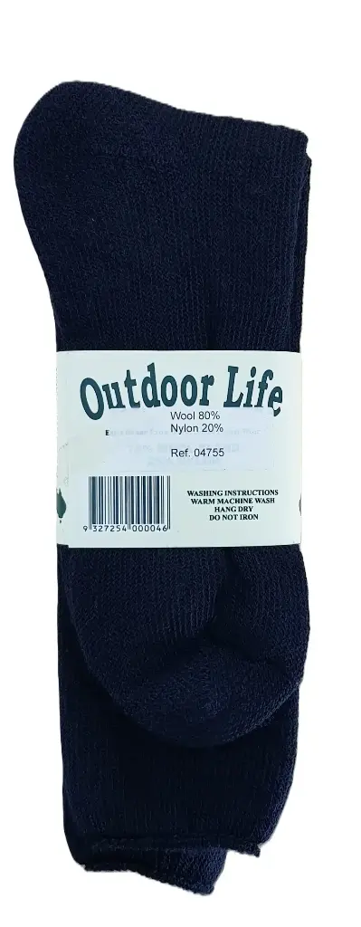  Long Outdoor Wool Socks 80/20 Nylon Navy 12 pack