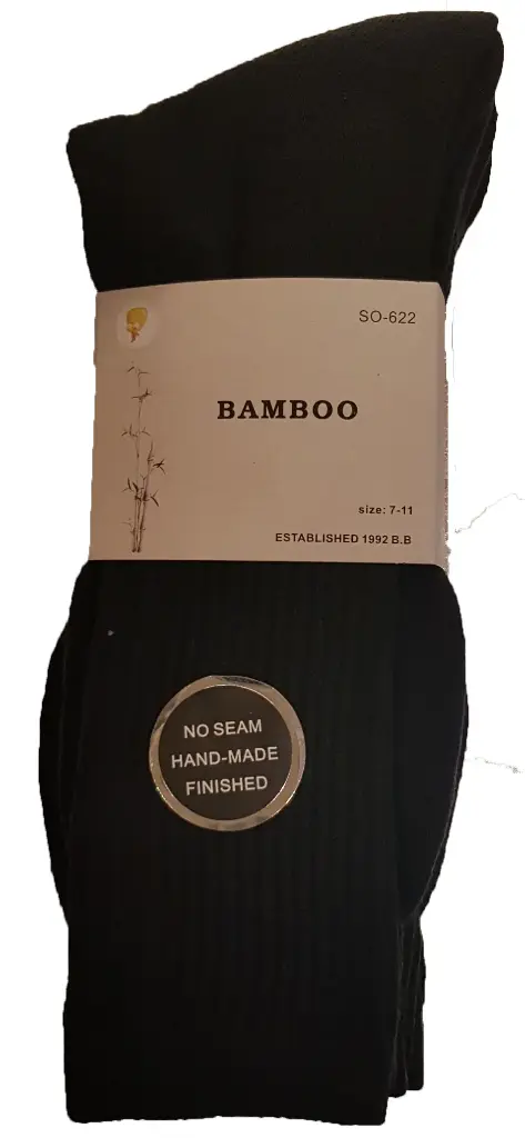  Bamboo Sports Work Socks Black 7-11 3 Pack