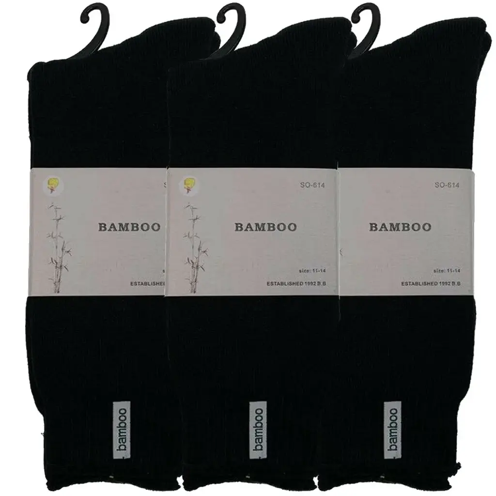  Bamboo Sports Work Socks Black 7-11 3 Pack x 2