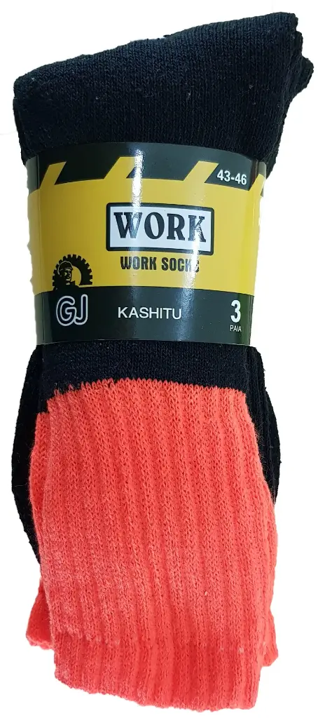  Work Socks 3 pairs 75% Cotton Fluoro Orange Black Sole
