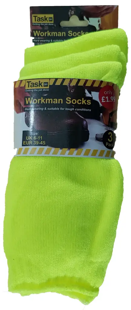  3-Pack Tradesmans Work Socks Flouro Green 60/20 Cotton Polyester 20%mixed
