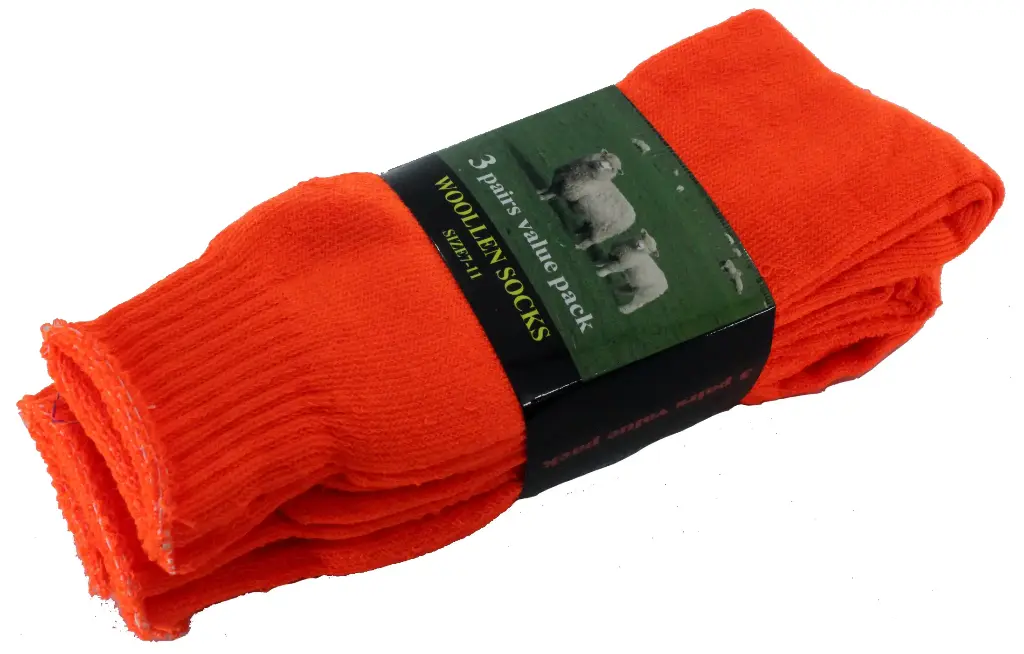  3 Pack Orange Hi Vis Polyester (not woollen socks) 90%polyster 10% elastane