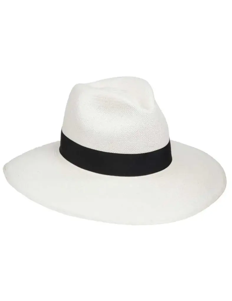 White Panama Straw Hat Green Under Brim