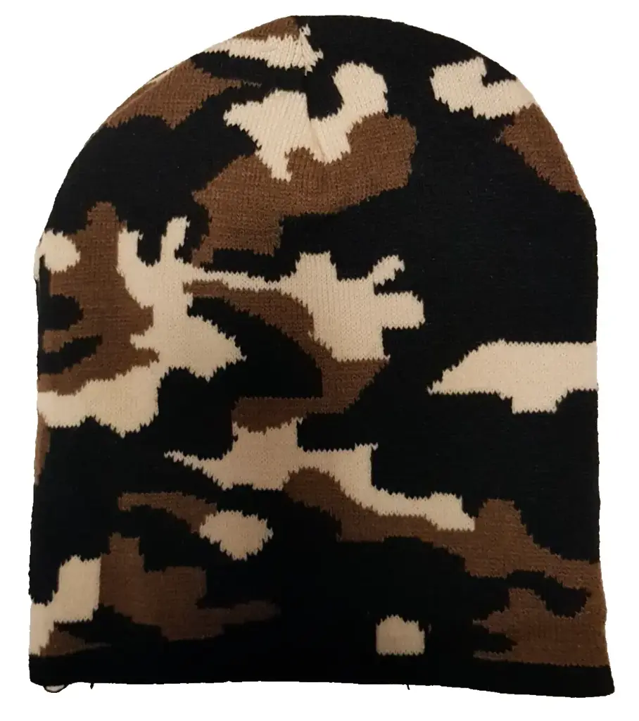  Camouflage Knit Beanie Acrylic Woodland black-brown-cream