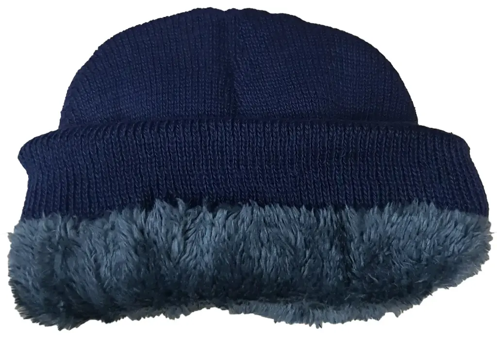  Beanie Acrylic Knit Furry Fleece Lined Navy