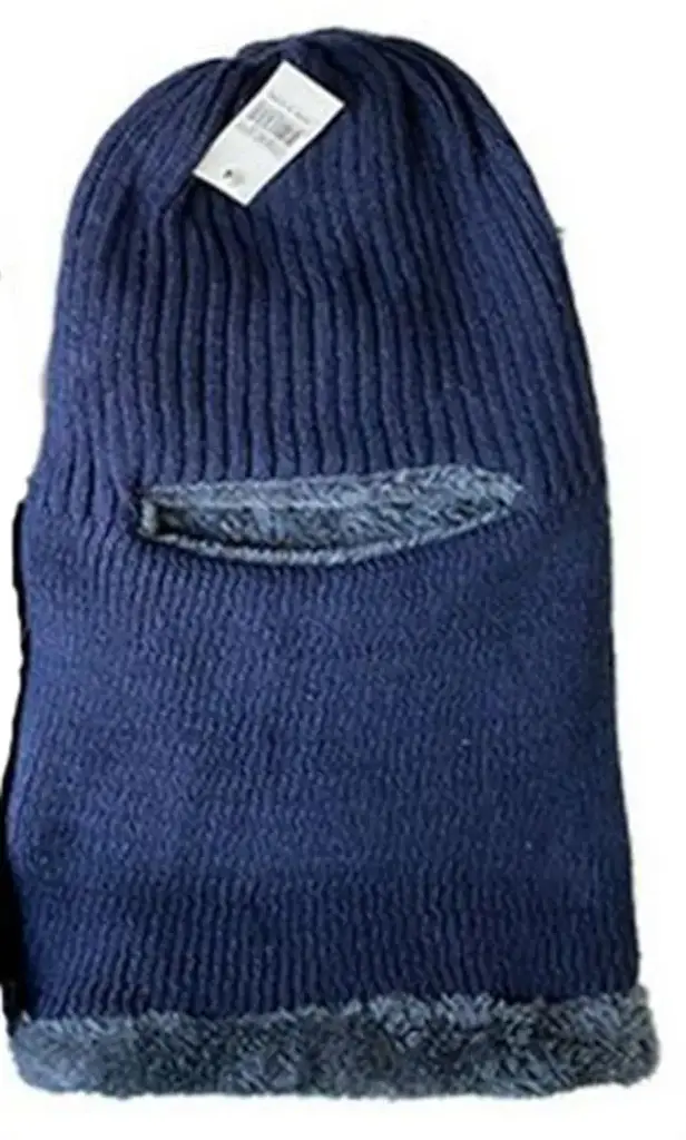 Balaclava Bulky Marle Acrylic Knit Furry Fleece Lined Navy