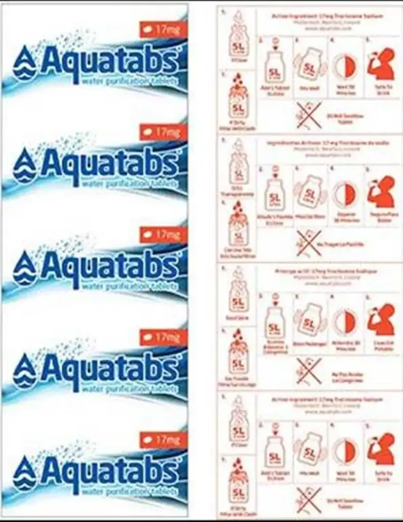  100 x Aquatabs 17 mg Strip 10 tablets treats 5 litres