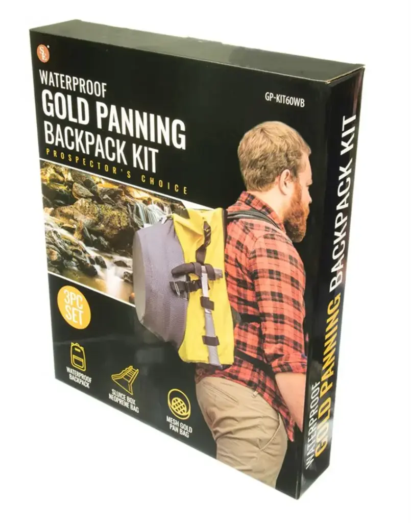  3 pc Set Waterproof Gold Panning Backpack, Sluice Box Neoprene Bag & Mesh Gold Pan Bag