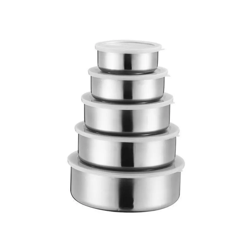  S/Steel Bowl Set 5 pce with Plastic Lids