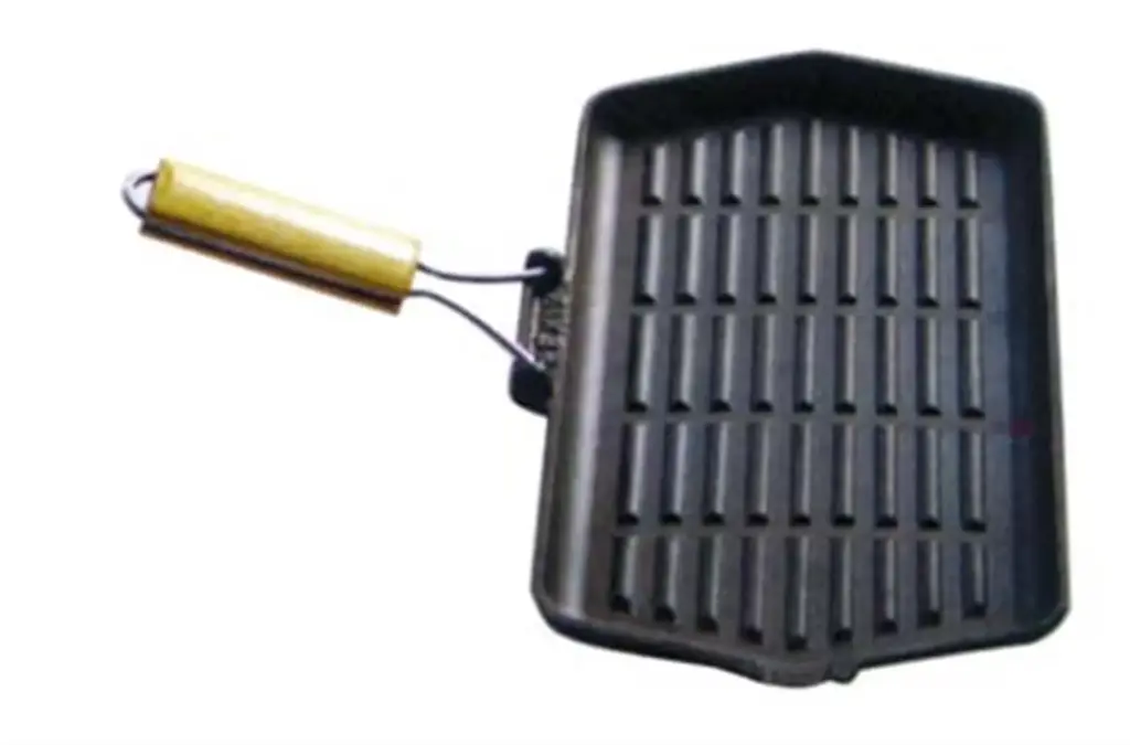  8 x 14" Rectangle Cast Iron Grillpan Wood Folding Handle