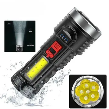  Torch 5 LED + COB Side Flashlight USB Rechargeable Waterproof
