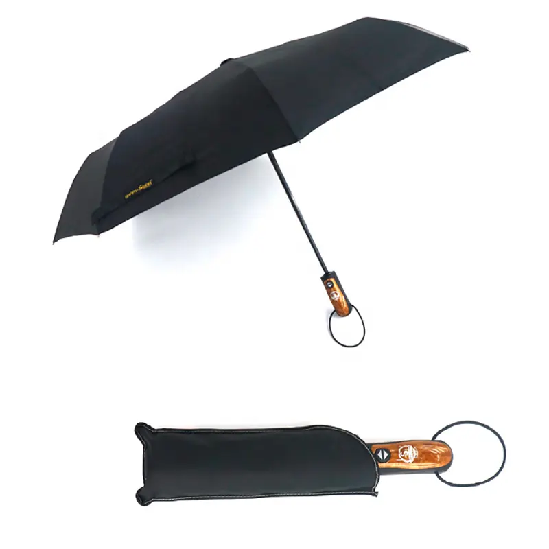  Auto Folding Umbrella Black 8 Rib 97cm 33cm Folded