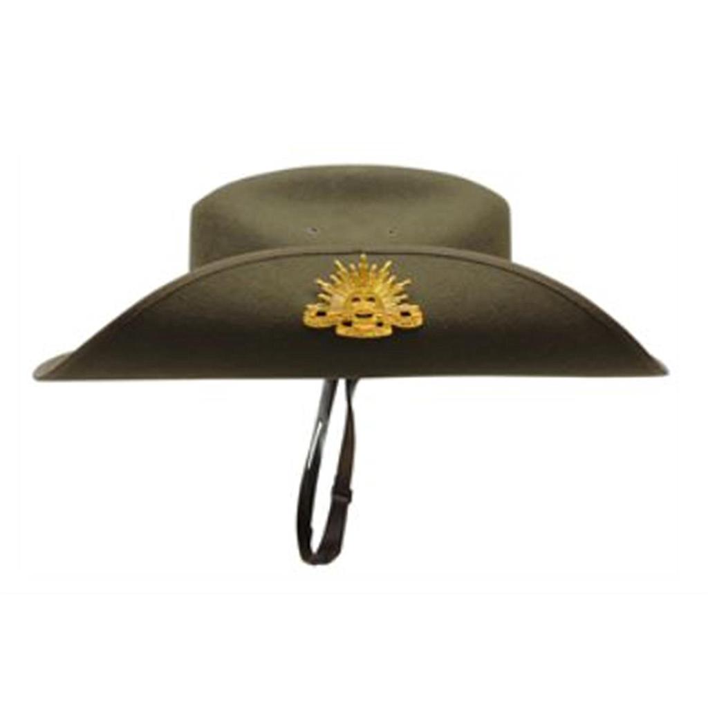 Army Slouch Hat Wool Felt with Badge Puggaree Chin Strap