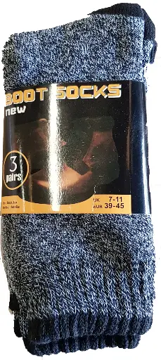 [04952]  Boot Socks 3 pairs Grey Black Fleck Acrylic Polyester (7-11)