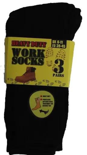 [04960]  3 Pair Pack Mens Work Socks Heavy Duty Thick Cotton Blend 6-11 Black