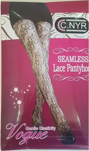 [05220]  Black Seamless Lingerie Lace Fishnet Pattern Tights Panty Hose Footed