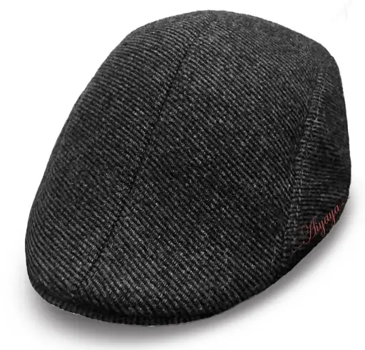 [12206-black]  Flat Peak Gatsby Cap Herringbone Black