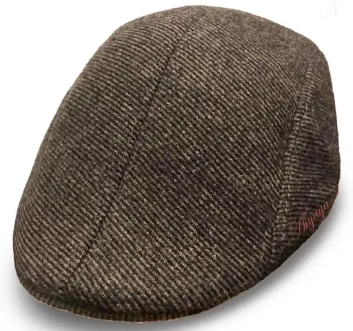 [12206-Brown]  Flat Peak Gatsby Cap Herringbone Brown