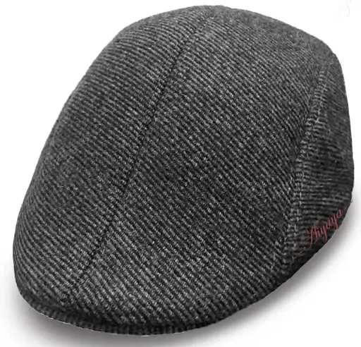 [12206-Dark Grey]  Flat Peak Gatsby Cap Herringbone Dark Grey