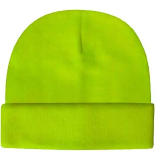[13505-green]  Acrylic Beanie Fine Knit Fluoro Lime