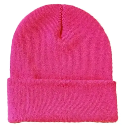 [13506-pink]  Acrylic Beanie Fine Knit Fuschia Pink