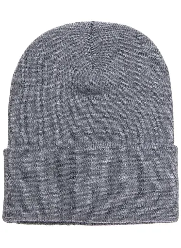 [13507-grey]  Acrylic Double Fine Knit Beanie Grey