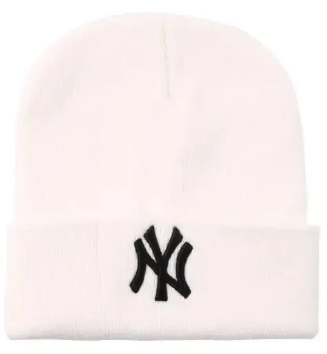 [13520-white]  NY White Acrylic Beanie