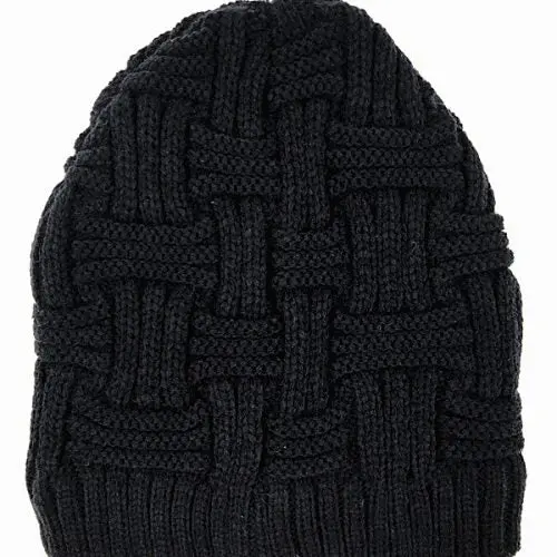 [13545-black]  Acrylic Knit Beanie Skullcap Fur Lined Black