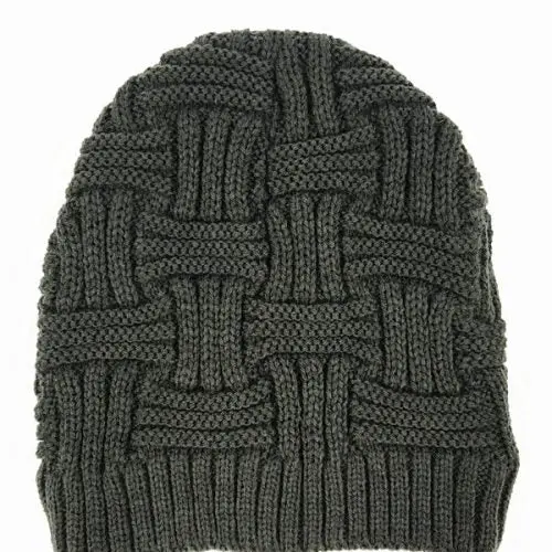 [13545-grey]  Acrylic Knit Beanie Skullcap Fur Lined Grey
