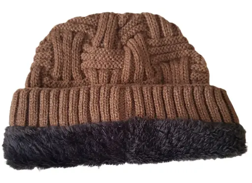 [13545-tan]  Acrylic Knit Beanie Skullcap Fur Lined Tan
