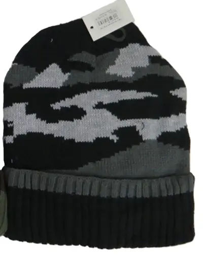[13560-grey black]  Camo Acrylic Knit Beanie Furry Lined Grey Black