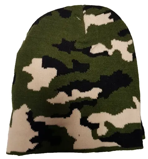 [13565-black-green-cream]  Camouflage Knit Beanie Acrylic Woodland black-green-cream