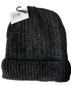 [13690]  Beanie Bulky Marle Acrylic Knit Furry Fleece Lined Black