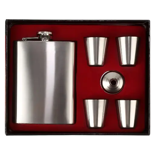 [22913]  Hip Flask with 4 Shot Cups 8 oz