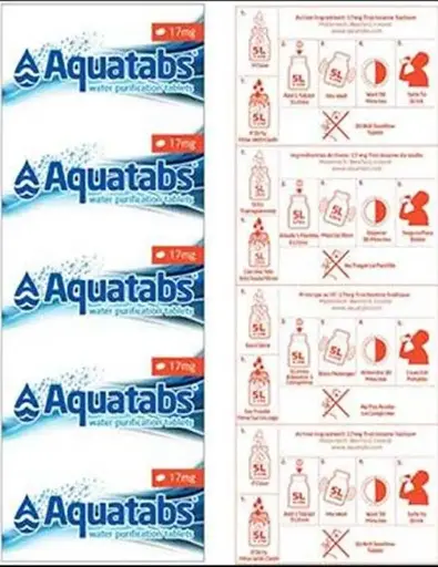 [22926-100]  100 x Aquatabs 17 mg Strip 10 tablets treats 5 litres