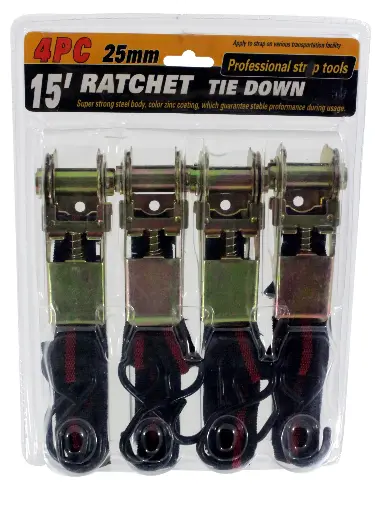 [28401]  4.5mtx25mm Ratchet Tie Down 15'x1" 4 pcs