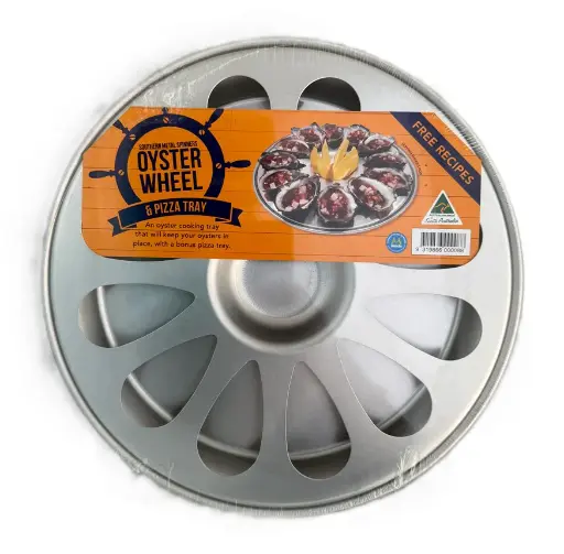 [29898]  Oyster Wheel Spun Steel 12 Oyster Server with Drip Tray