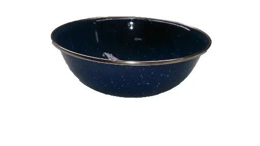 [31204]  Enamel Bowl 16 cm Blue Speckle Steel Rim