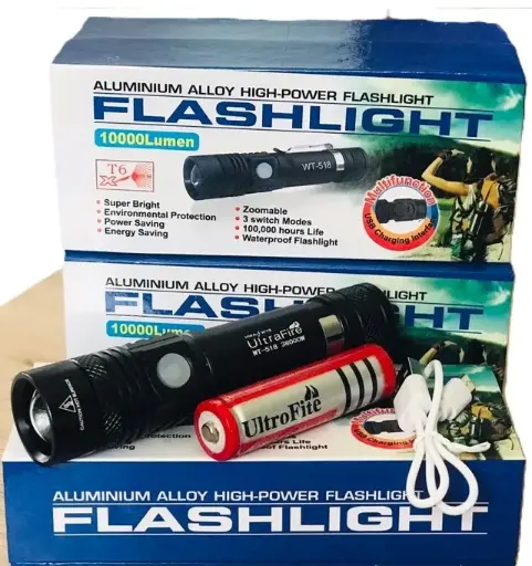 [36100] LED Torch USB Rechargeable Zoomable Flashlight Waterproof Compact Cree XT6 Ultra
