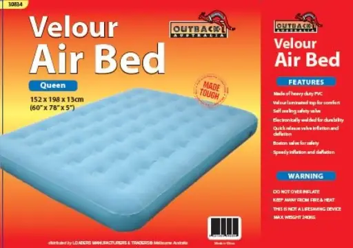 [39834]  Velour Airbed, 60x78" Queen Box Pack