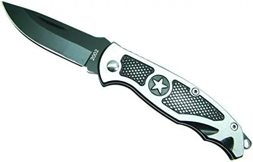[40156]  Folding Pocket Knife 6 cm Black Blade Star on Metal Handle
