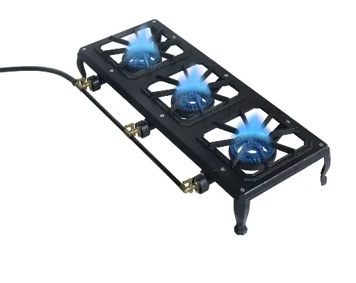 [29609] Turbo Triple Country Cooker 6.9kPa 54mj/hr Cast Iron Frame 3 Burner LPG Gas Stove with 1.2 mt  Hose + LCC27 Regulator  